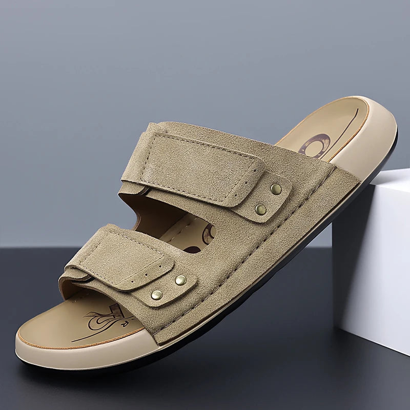 Men Sandals Canvas Luxury Pu Leather Men's Beach Sandal Footwear 2026 Autumn Male Casual Shoes Comfort Anti Slip Outsole Adult 7