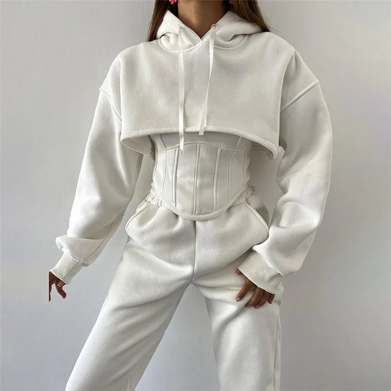 2026 Autumn and Winter New Women's Clothing Hooded Sweater Blouse Suspender Small Vest Waist Trousers Three-piece Women's