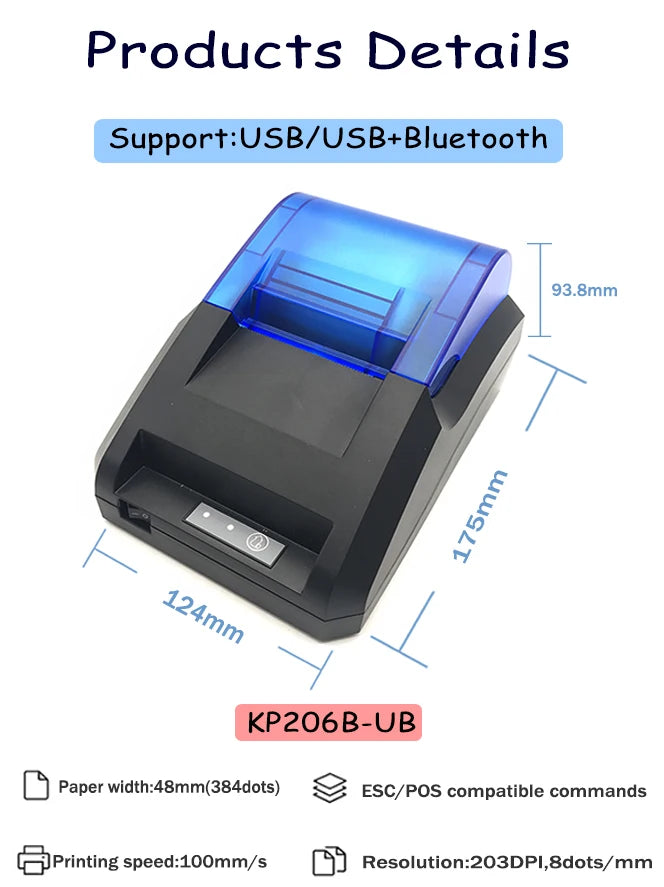 Small Desktop Thermal POS Receipt Printer for Retail Wireless Bluetooth Invoice Printing Machine with Cash Drawer