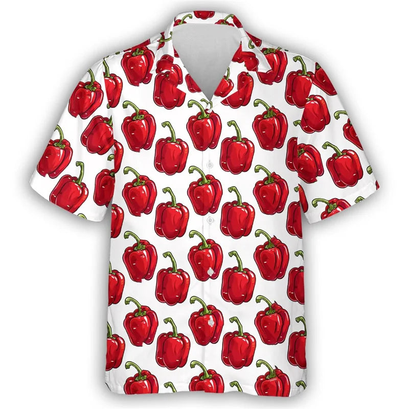 Pepper Tomato Carrot Graphic Hawaiian Shirt For Men Green vegetables 3D Printed Aloha Shirts Leisure Blouses Street Lapel Tops