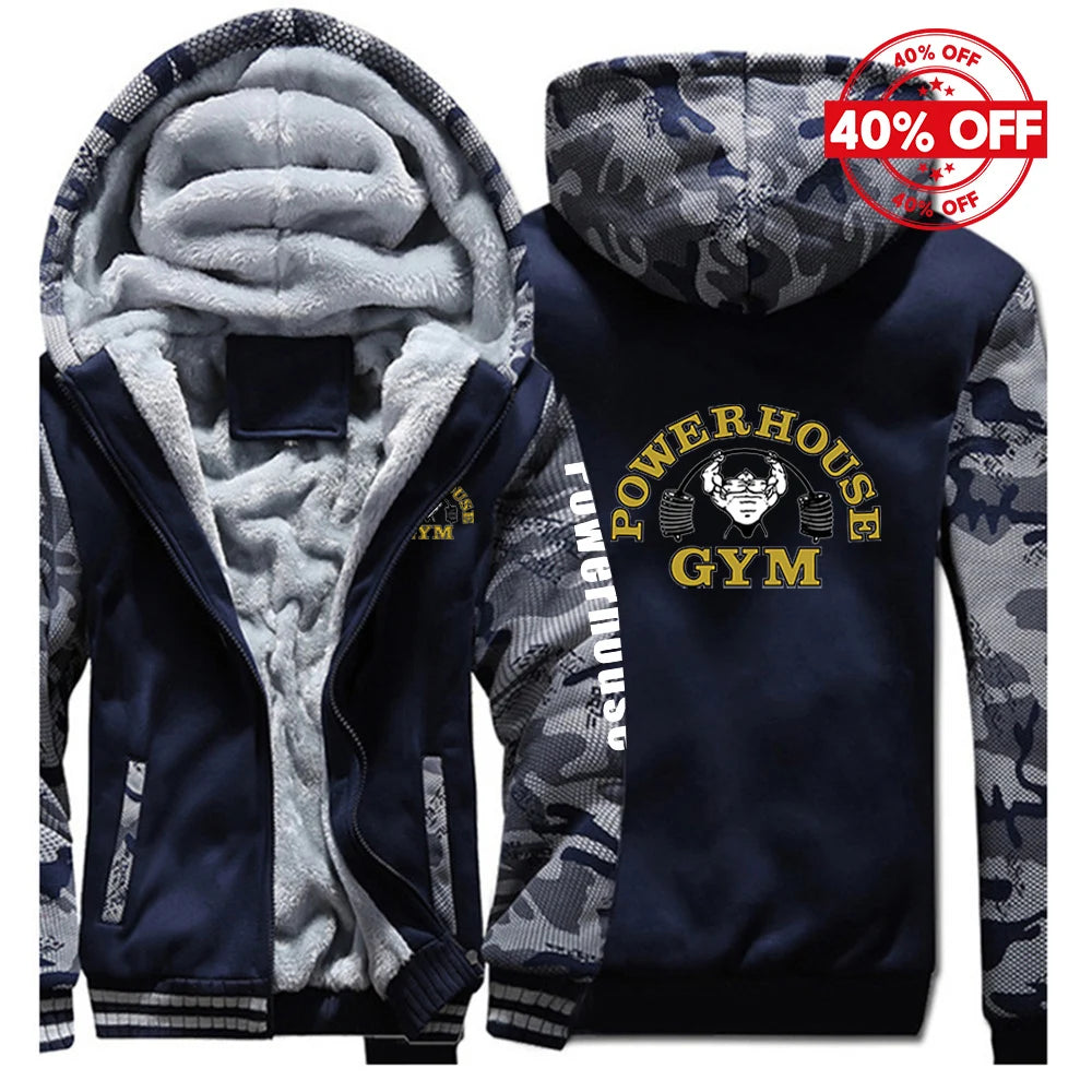2025 Autumn And Winter Man's Fashion Brand Contrast Color Jacket Hoodies Powerhouse Gym Logo Logo Print Comfortable Warm Coat