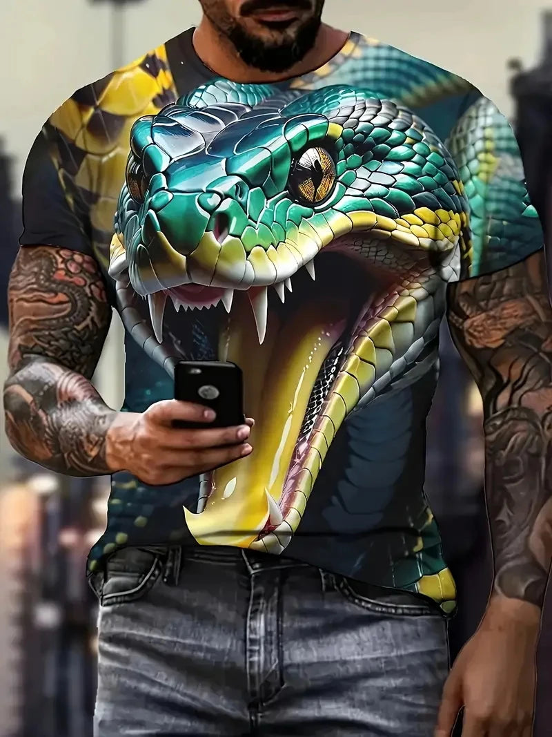Men T-shirt 3D Print Snake Graphic T-shirt Men Fashion Summer Casual Daily Streetwear O Neck Short-sleeve T-shirt Scale Men Tees