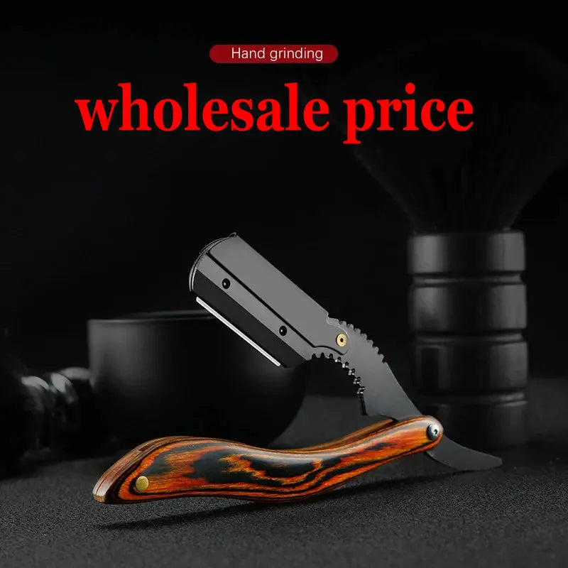 wooden trimmer manual shaver professional straight edge stainless steel sharp barber razor folding shaving blade shave beard cut