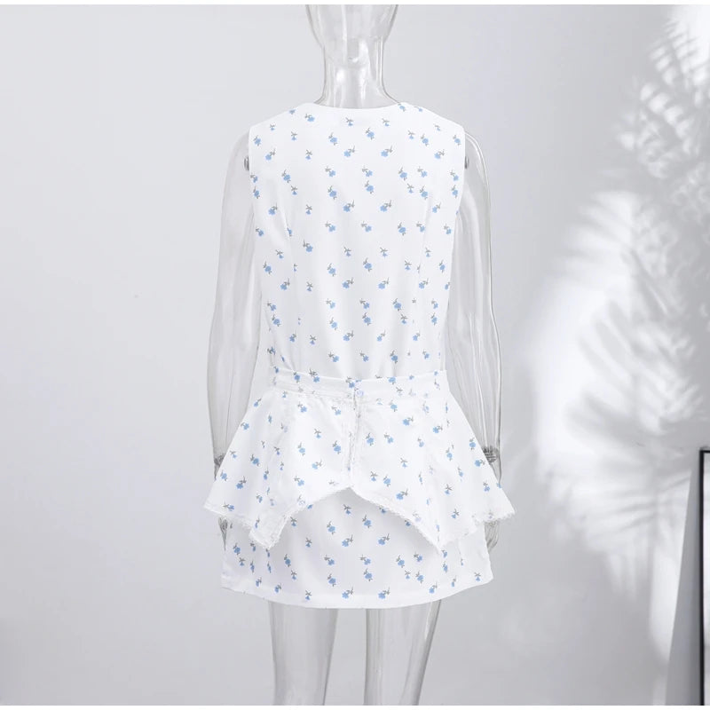 Elegant Printed Women's Dress Sleeveless Square Collar Waist-Closed Lady Mini Dresses With Waist Tape 2026 Summer Robe New