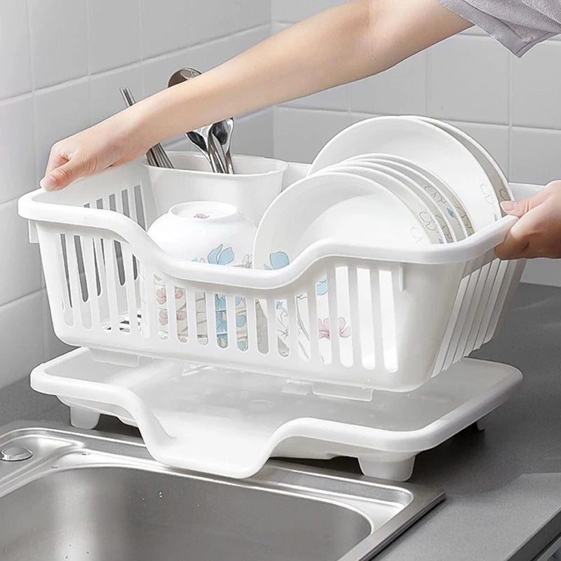 Kitchen Drainage Rack With Drainer Board Countertop Utensils Plates Chopsticks Bowls Spoons Storage Dish Drying Rack