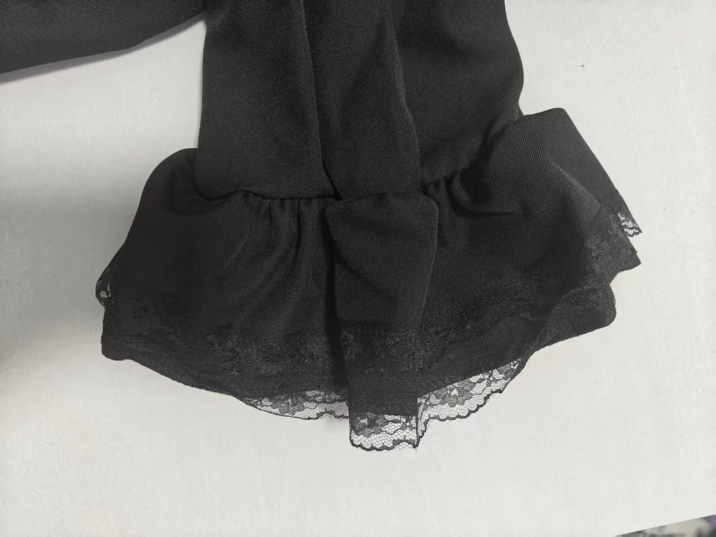 Gothic Lolita Two Piece Set with Bow, Y2K Aesthetic Flare Sleeve Mini Dress, Japanese Punk Style Party Co-ord Outfit