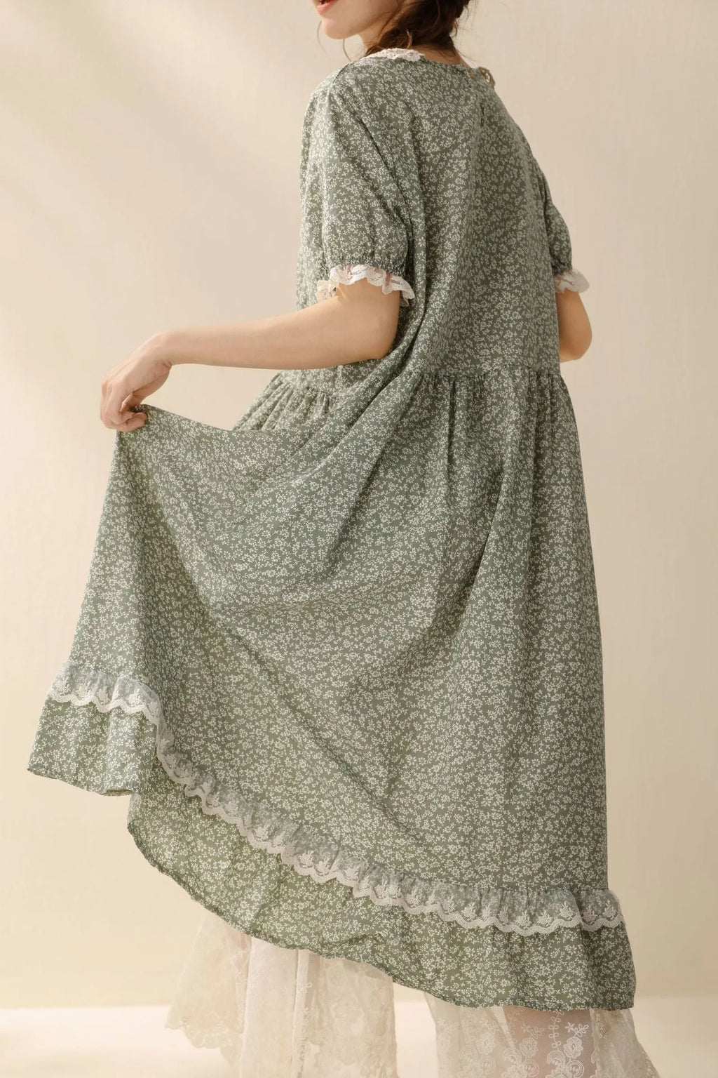 Vintage Ruffled Cotton Linen Flower Dress Women's New Summer Peter Pan Collar Short Sleeve Loose Boho Dress Casual Midi Vestidos