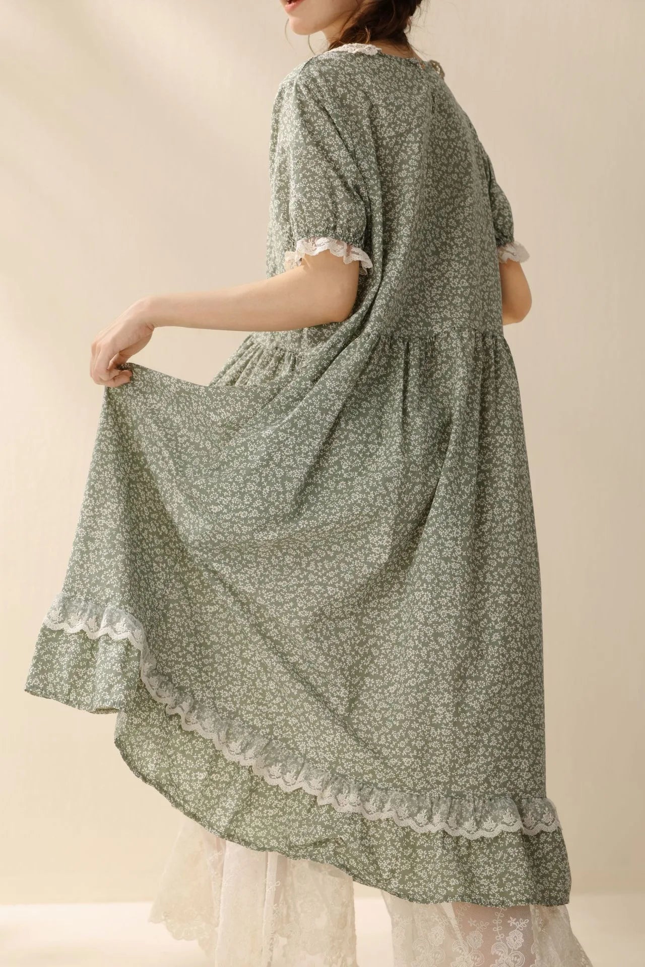 Vintage Ruffled Cotton Linen Flower Dress Women's New Summer Peter Pan Collar Short Sleeve Loose Boho Dress Casual Midi Vestidos