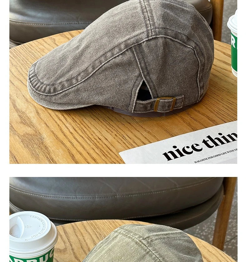 Spring Summer Watered Denim American Casual Retro Beret  Washed Old Street Forward Hat British Painter Newsboy Cap Visor