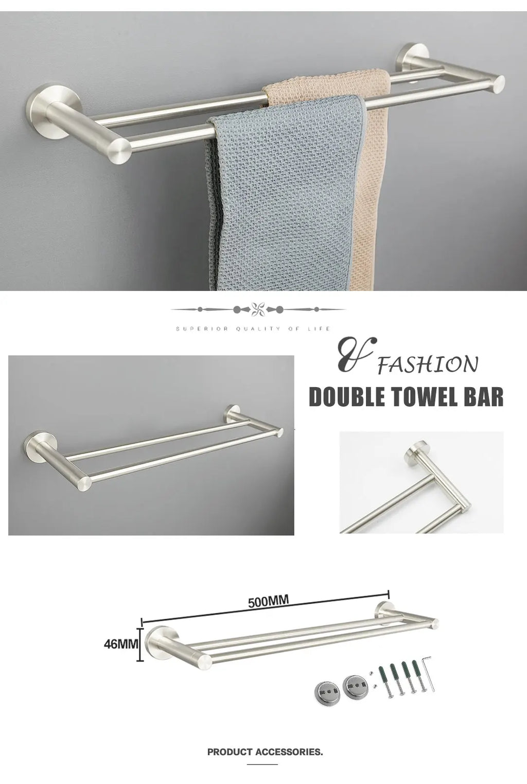 Brushed Nickel Wall Mount Stainless Steel Bathroom Hardware Set Towel Bar Towel Ring Paper Holder Robe Hook Bathroom Accessories
