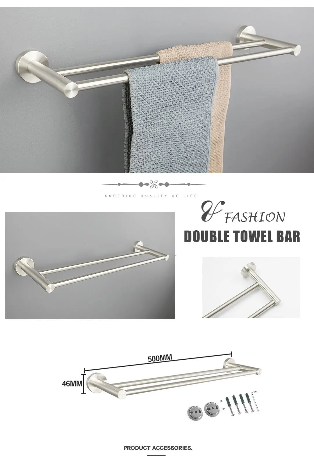 Brushed Nickel Wall Mount Stainless Steel Bathroom Hardware Set Towel Bar Towel Ring Paper Holder Robe Hook Bathroom Accessories