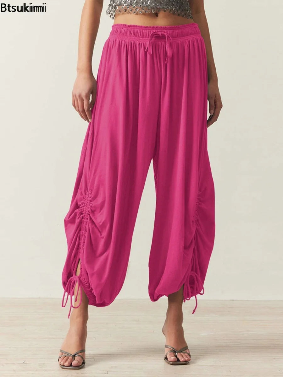 2026 New Drawstring Lantern Pants Women's Casual High Waist Loose Trousers Spring Summer Fashion Streetwear Female Joggers Pants