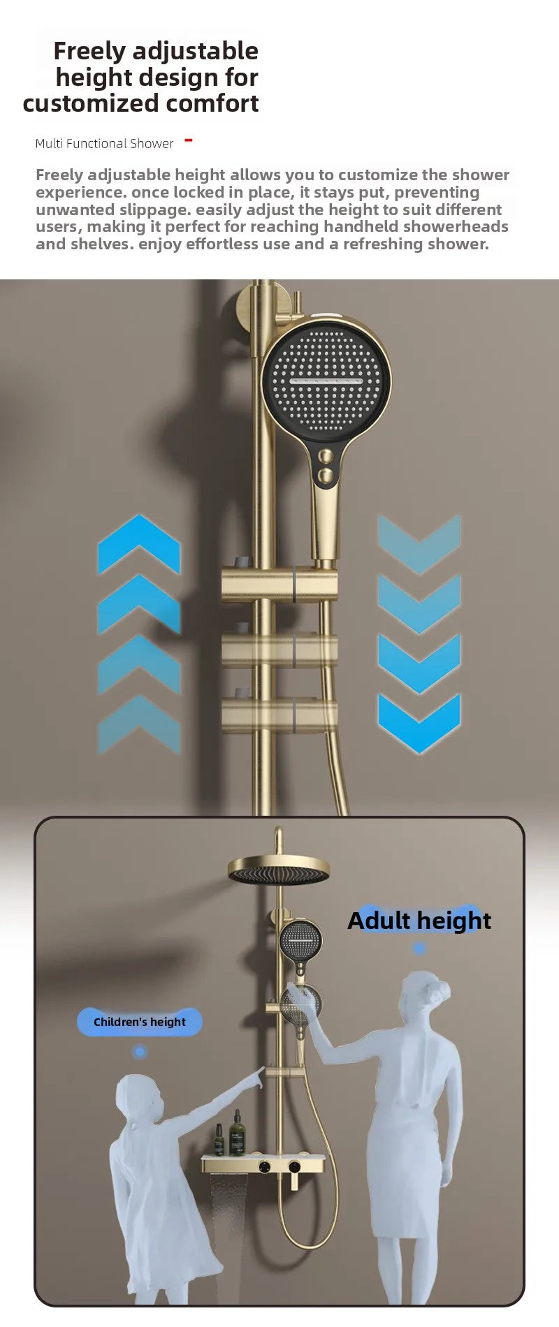 Hotel Grade All Copper Waterway Shower Set Hot Cold Multifunction Pressure Shower Head Storage Shelf Copper Shower Set Bathroom