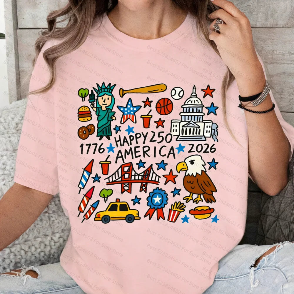 Happy 250 America T-shirt 250 Years Celebration Shirt 1776-2026 USA 250th Anniversary Outfit America 2026 Tee Doodle Patriotic