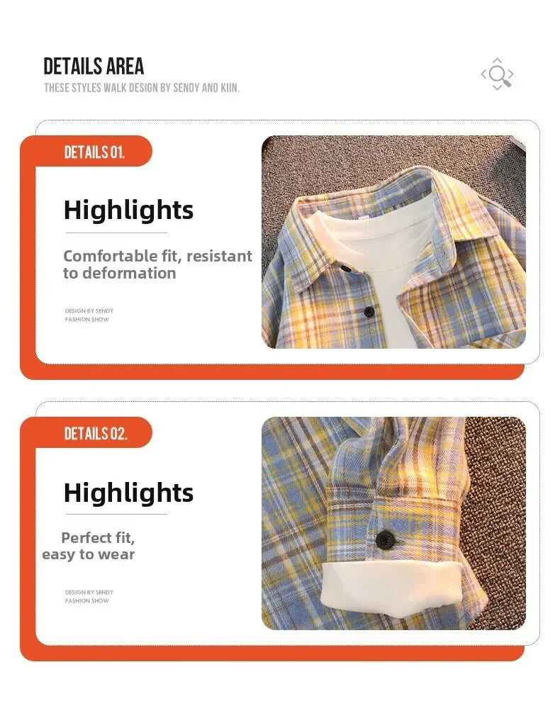 Retro Japanese Plaid Long Sve irt Men's Casual Loose Fit Spring Autumn Wear for Students And Couples Youth Faion
