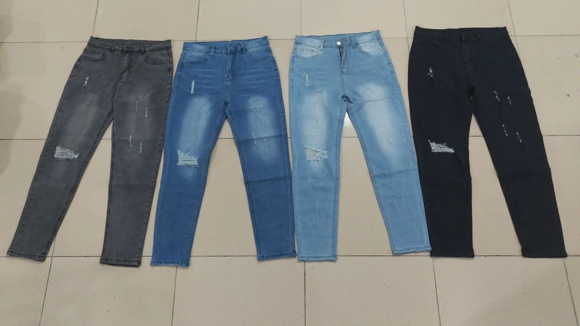 2026 Spring Men's Distressed Skinny Jeans Vintage Wash Elastic Biker Holes Casual Slim Fit Streetwear Denim Pencil Pants Joggers