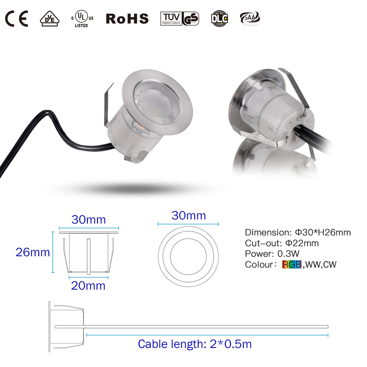 LED Outdoor Lighting  Stainless Steel Patio LED Stair Lamp DC12V 0.6W IP67 SMD2835 Garden Decoration Underground Lamps