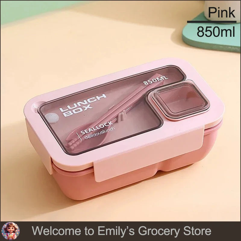 1pcs Portable Sealed Lunch Box with Tableware for Kids Children Plastic Microwave Bento Boxes Dinnerware Set Food Storage Contai