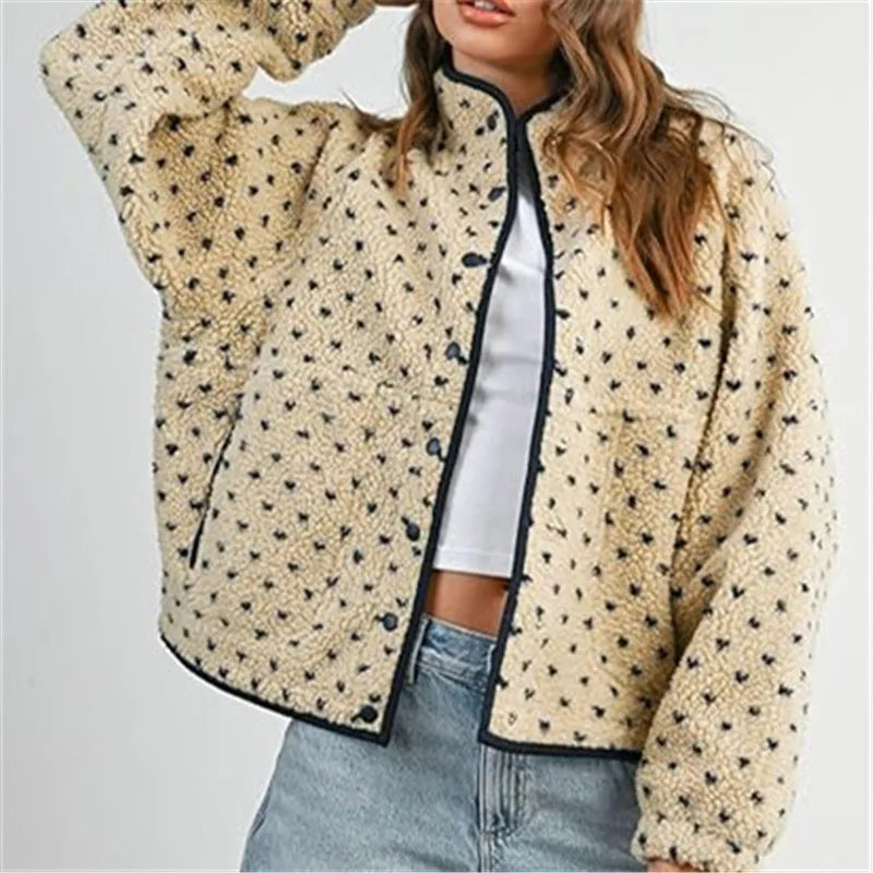 Women Y2k Heart Printed Jacket Fuzzy Zip Up Long Sleeve Warm Oversized Fall Winter Sherpa Fleece Cropped Jackets Coat Outwear