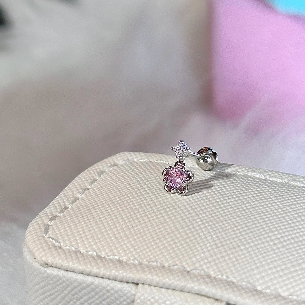 1 PCS New Fashion Cute Pink Zircon Crystal Ear Bone Nail 316L Medical Titanium Steel Earrings for Women Y2K Punk Jewelry