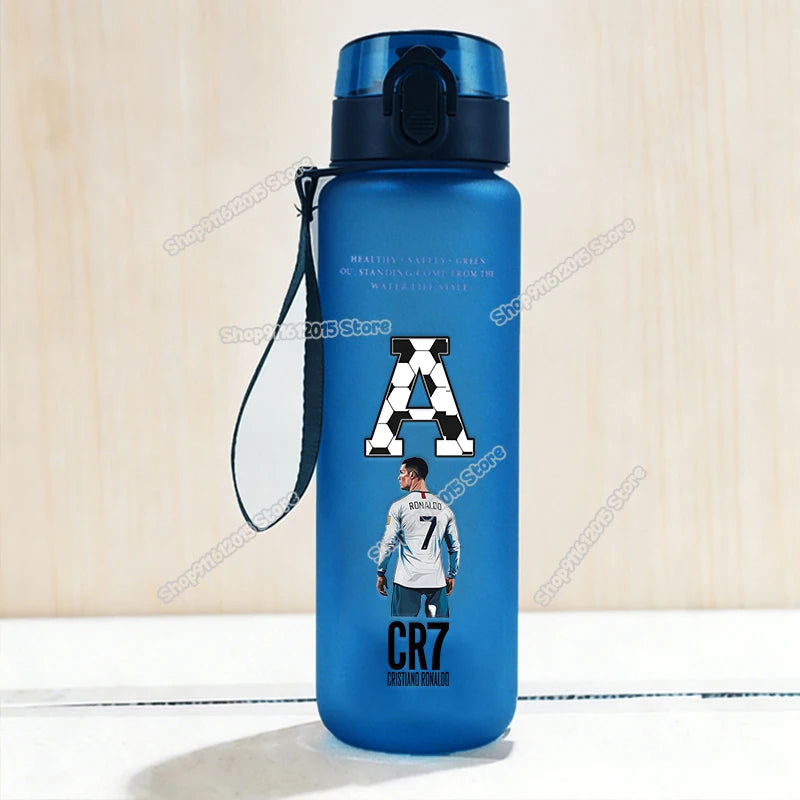 650ml CR7 Ronaldo Water Bottle Soccer Star Letter A-Z Children Outdoor Drink Bottle School Kids Straw Cup Boy Girl Sport Jugs