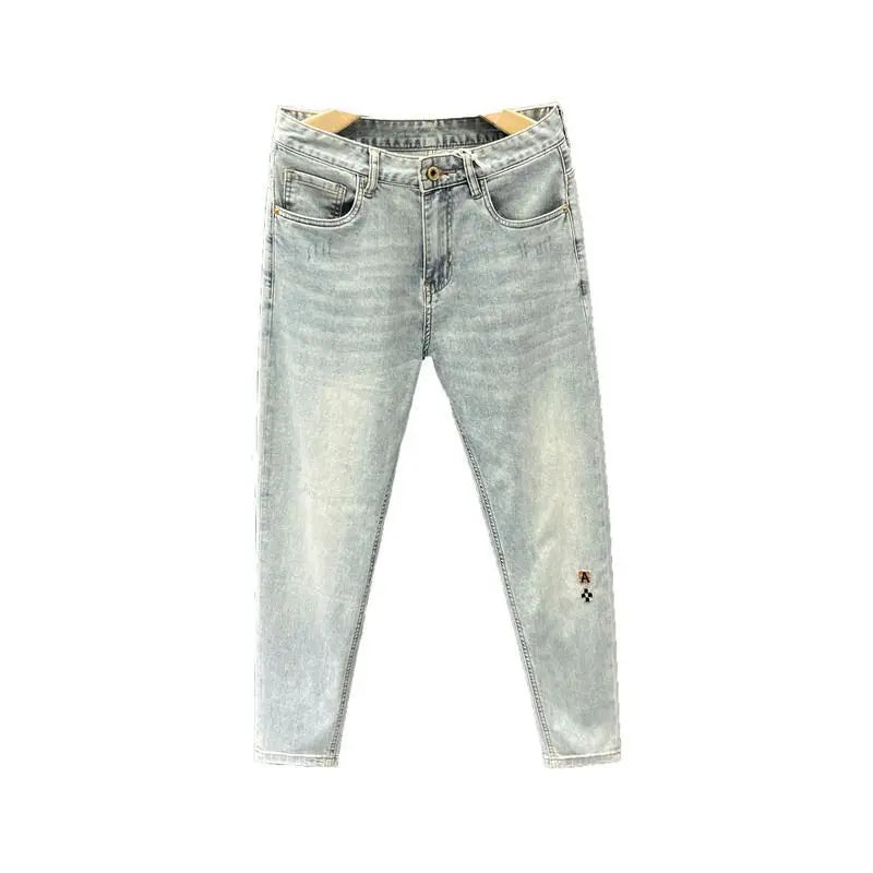 New Stylish Men's Denim Jeans Fashion Skinny Pants Summer 2023 Cowboy Casual Long Embroidery Washed Luxury Clothing for Men
