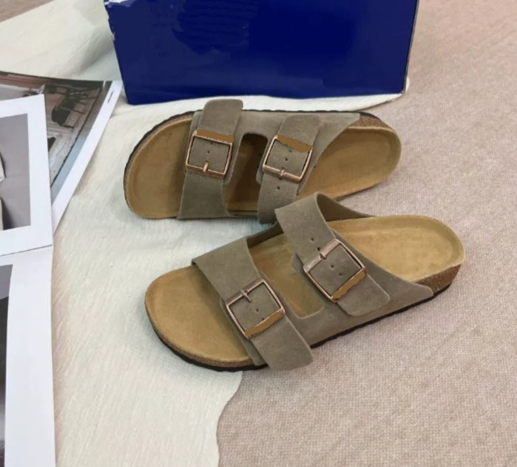Suede Clogs for Men Women Cork Footbed Closed Toe Slides Comfort Arch Support Casual Walking Mules