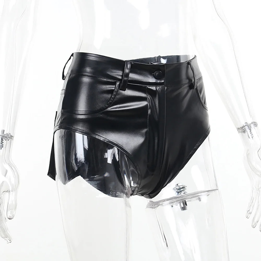 Sexy Black PU Casual Fashion Summer Shorts Women Clothing Goth Faux Leather High Waisted Womens Shorts Y2K Hot Woman Short Pants