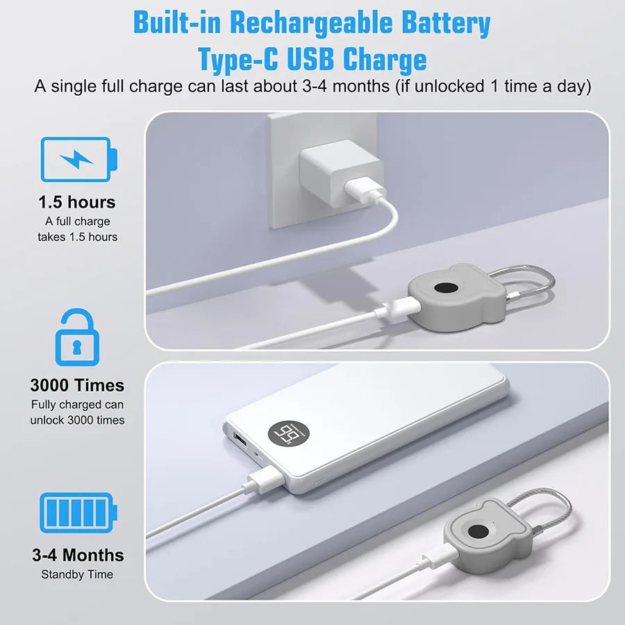 2025 NEW Keyless USB Charging Fingerprint Lock Smart Padlock Door Lock 0.2sec Unlock Portable Anti-theft Padlock