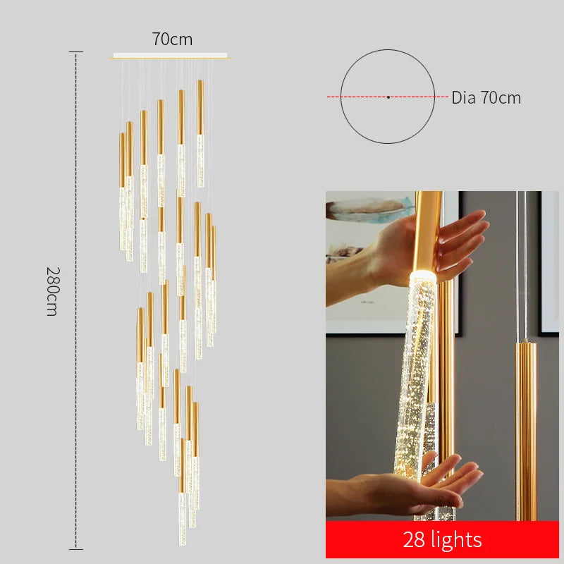 Modern Chandelier Lighting for Staircase Large Long Crystal Lamps Hallway Lobby Gold Chain Chandeliers Home Decor Light