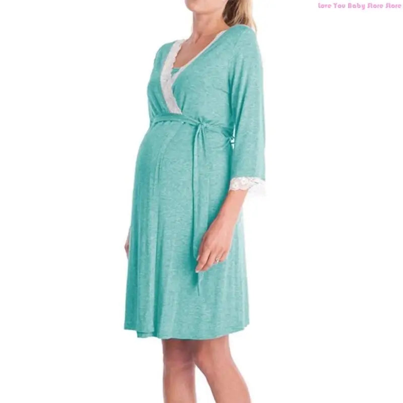 Pregnancy Clothes Cotton Maternity Robe Nightgown for Pregnant Women Lace Sleepwear Breathable Pajama Dress 195F