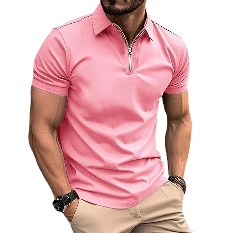 Summer Mens Polo Shirts Quarter Zip Shirts Casual Classic Lightweight Short Sleeve Collared Shirt Breathable Streetwear