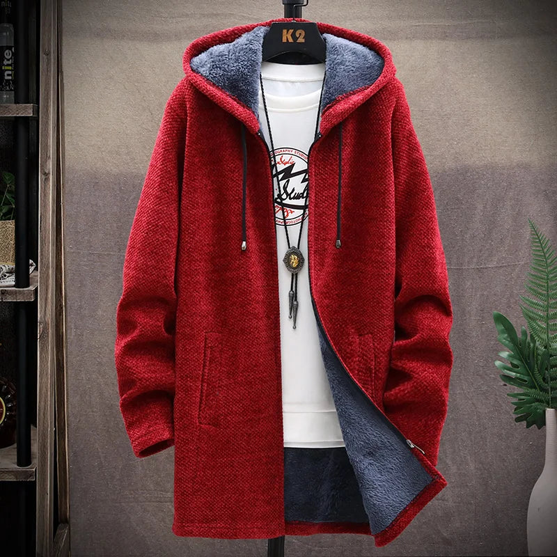 Men's Knitted Sweater Cardigan Thickened Fleece Hooded Casual Style Warm Outerwear Autumn Winter New Arrival Korean Version