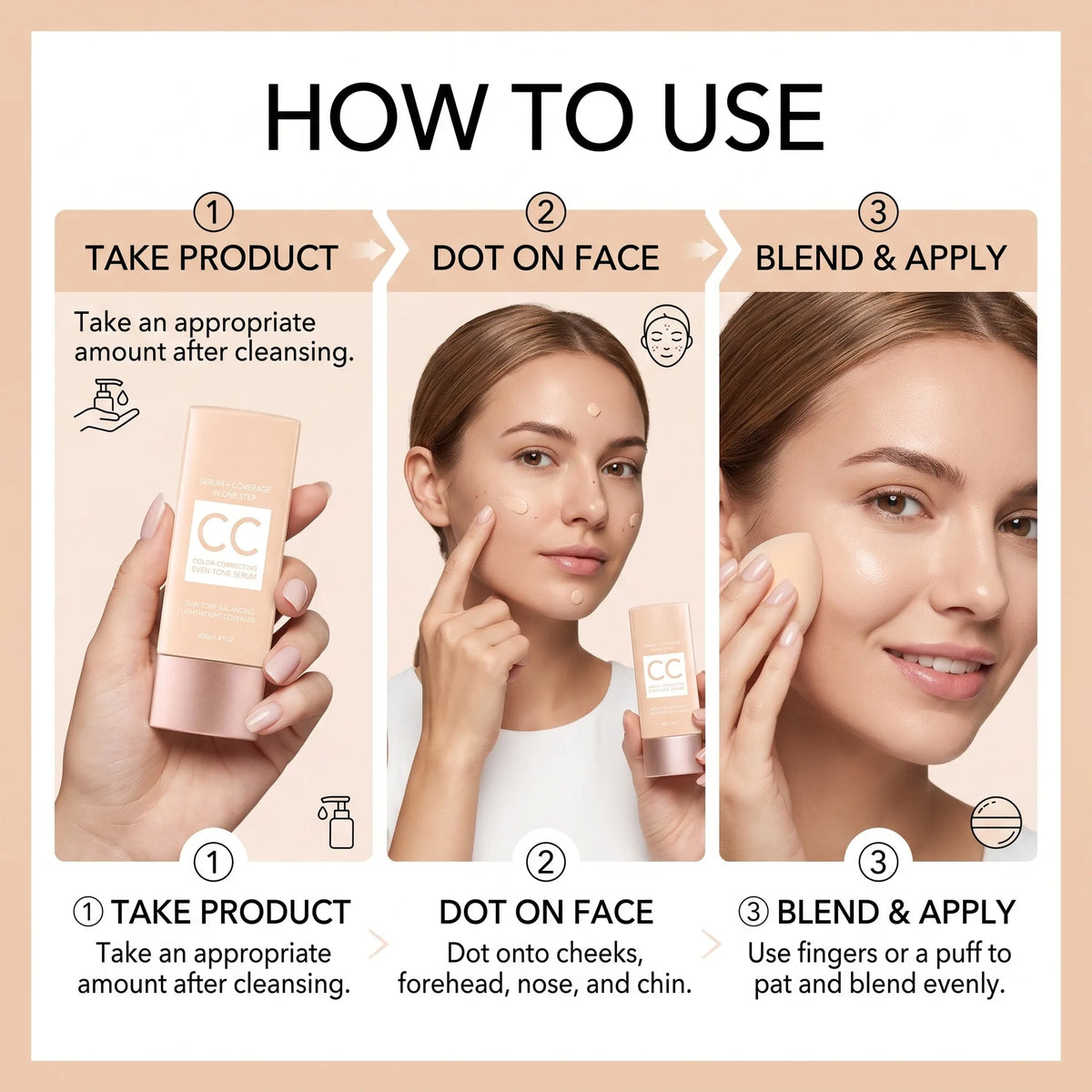 CC Cream Foundation Full Coverage Color Changing Invisible Pores Adapt Dark Skin Tone Makeup Cosmetics Korean Foundation Sticks