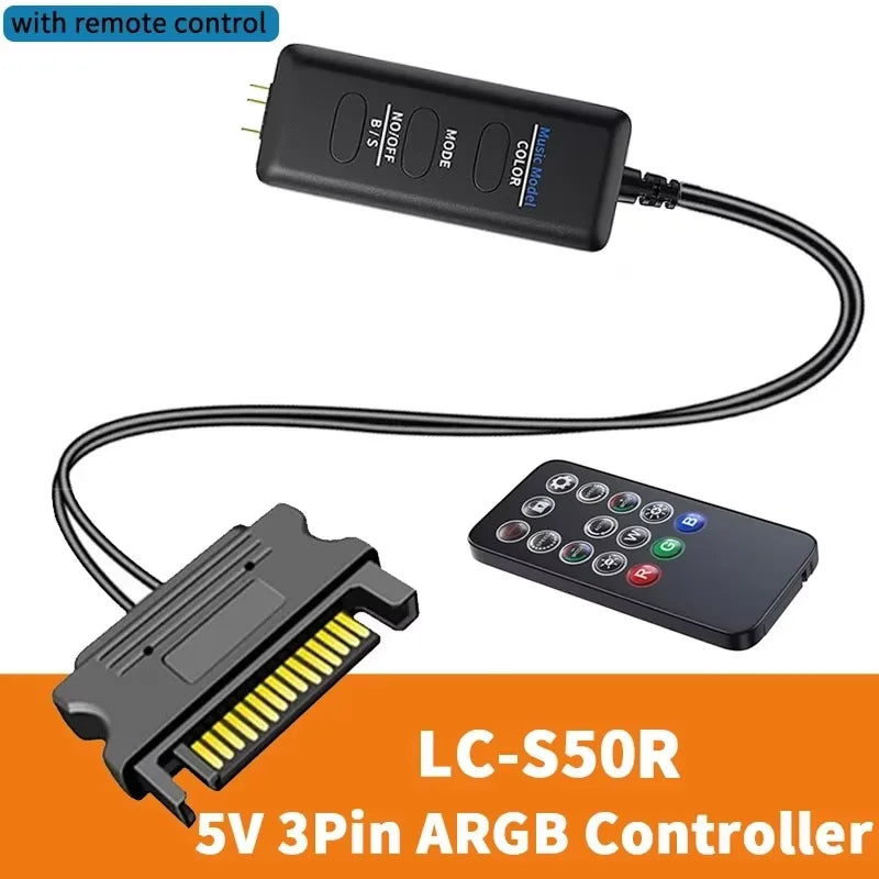 5V 3pin ARGB Controller To SATA Power Supply Mini RGB Controller For Computer Case ARGB Fans, Coolers, LED Stripes, Etc.