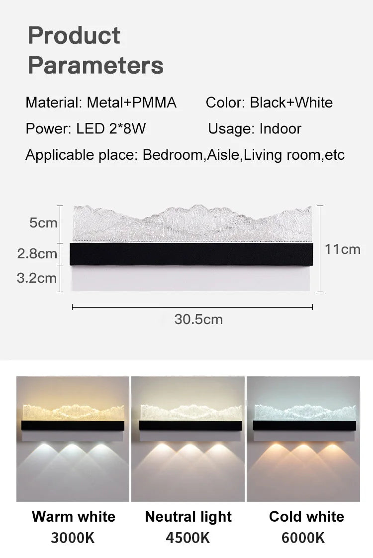 16W Creative Acrylic Textured Led Wall Light Bedroom Living room Aisle Light Long Strip New Design Art Decorative Ambient Light
