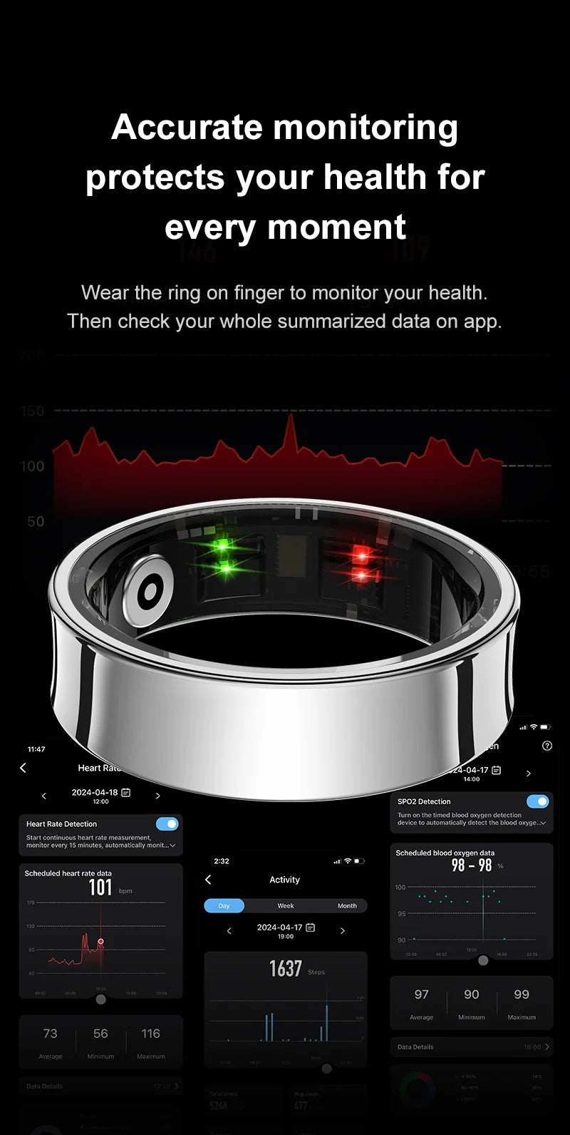 R09 Smart Ring Men Women With Charging Case,Health Sleep Monitor,Skin Temperature Monitor,60 Days Battery Life,5ATM Waterproof