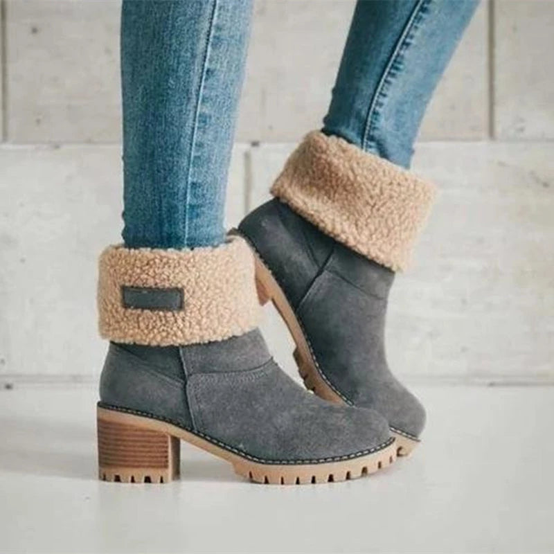 Winter Fashion New Casual and Comfortable Fashion Boots Plus Velvet Warm Square Heel Round Toe Solid Color Women's Boots