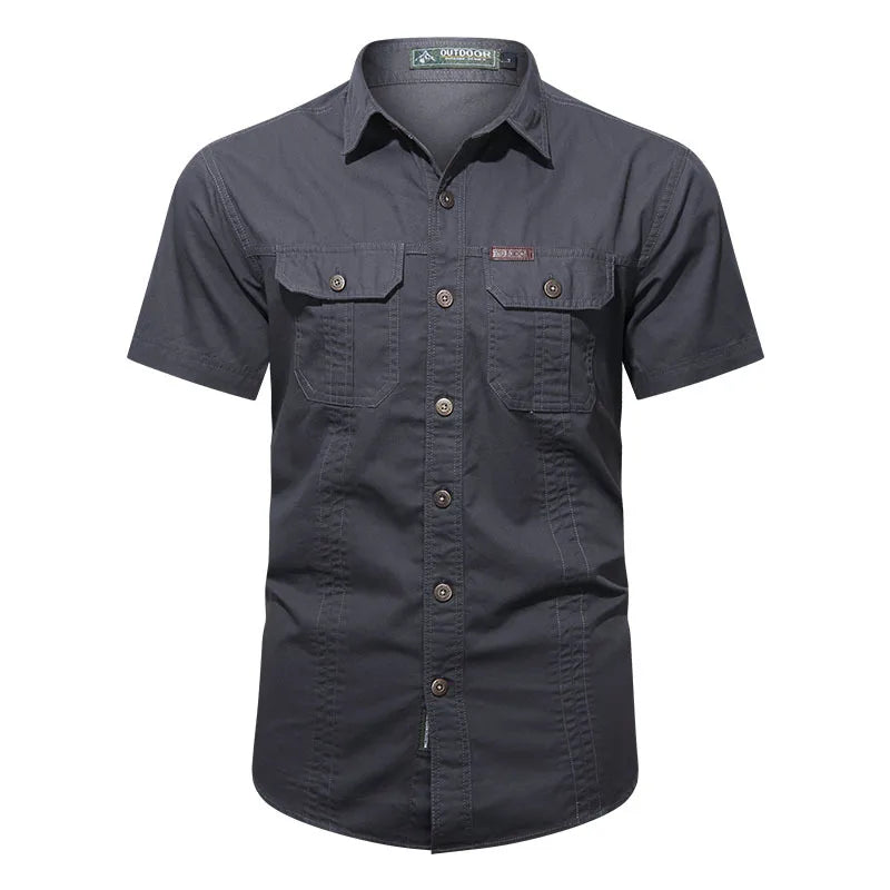 Fashion 2023 Autumn Spring Clothes Green Black Cargo Military Brand Shirts For Mens Short Sleeves Casual Blouse Oversize 4XL 5XL