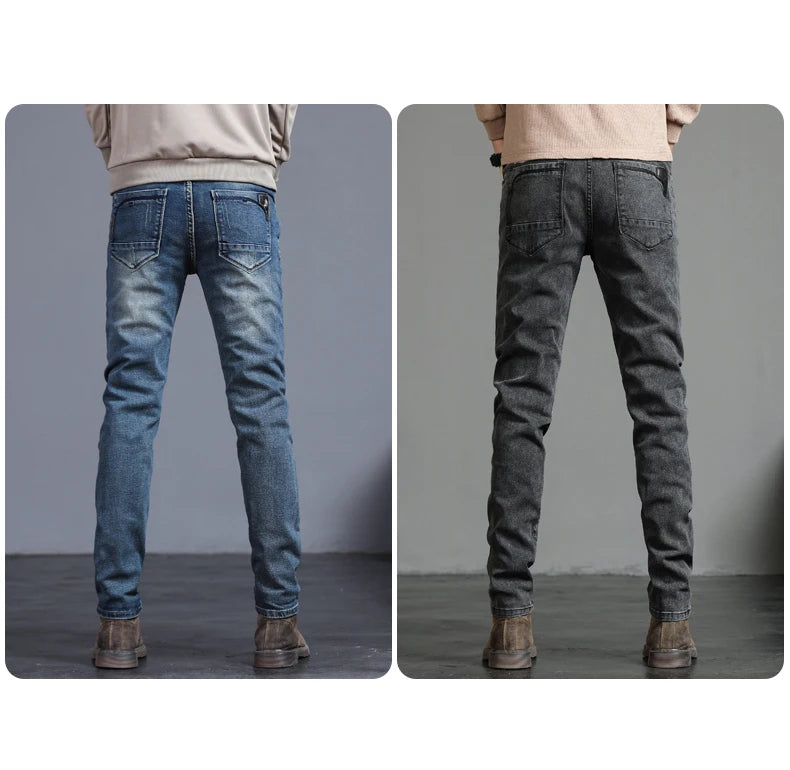 Men's Skinny Grey Jeans Fashion Casual Elastic Cotton Slim Korea Blue Biker Pencil Denim Trousers Male Hip Hop Brand Clothing