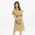 Semir Women Dress Shirt Collar Cotton Slit Midi Belt Slim Vintage Urban Workwear 2026 Summer Fashion Office Top