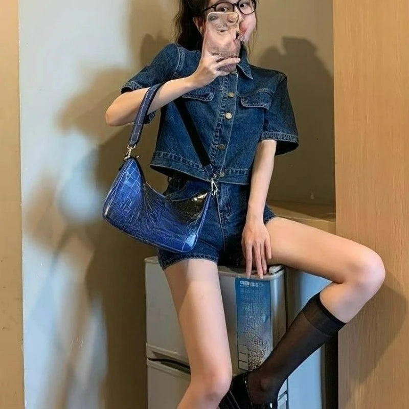 Denim Suit Women's Summer Small Sweet Cool Babes Foreign Style High-end Shorts Two-piece Suit Outside Niche Yet Refined in Style