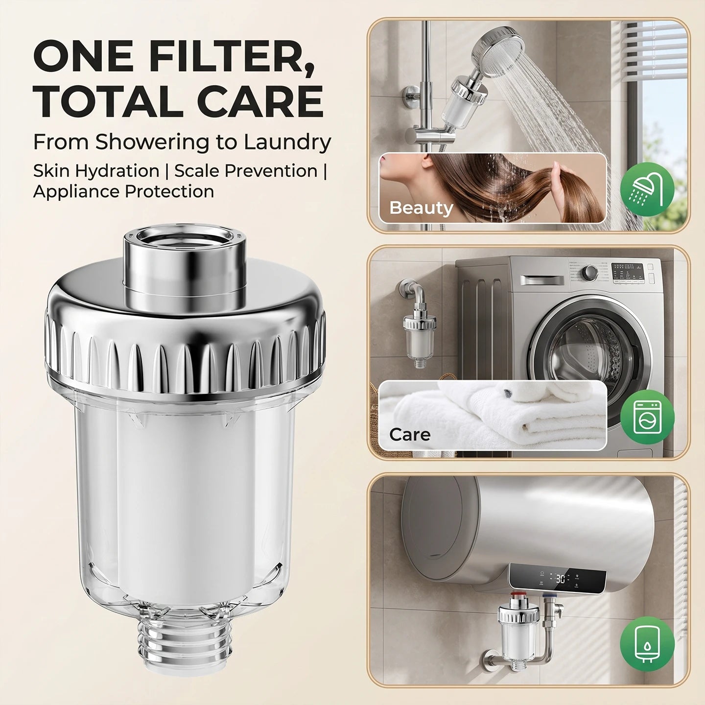 Water Heater Pre Filter Shower Head Filter Transparent Window 20mm Universal Connector Hard Water Purifier Accessory