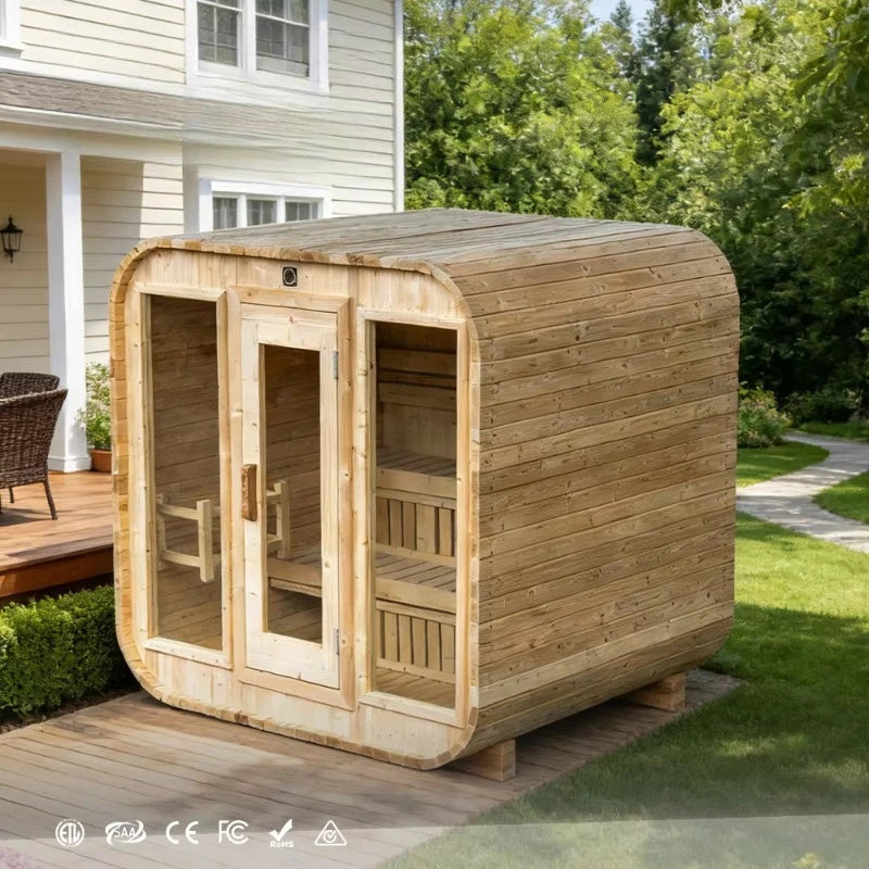Customized Premium Large Cedar Wood Outdoor Family Spa Sauna, Wet & Dry Type with Panoramic Glass & Lighting