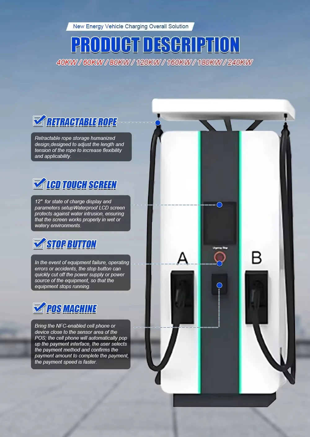 40kw 60kw 120kw 240kw 360KW 480KW Ev Charging Station CCS1/CCS2/CHAdeMO/GBT Commercial Electric DC Fast EV Charger 80kw 160kw