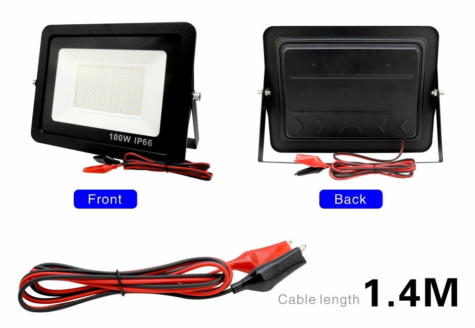 DC12V Led Flood Light 20W 30W 50W 100W Outdoor Floodlight Spotlight IP66 Waterproof Light Reflector Portable 12 Volt Led Lights