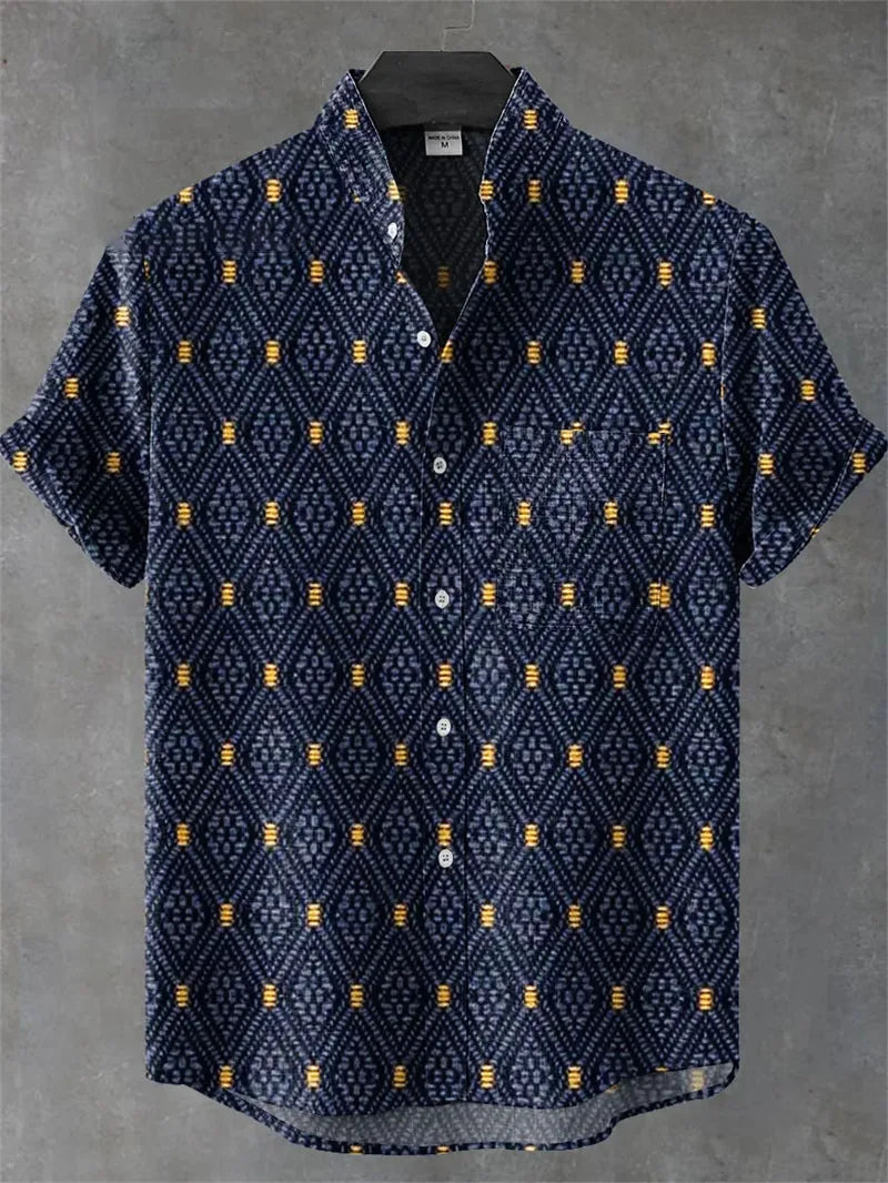 New Men's Shirt 3D Printed Linen Shirt Men's Casual Short Sleeved Top Fashionable Men's Lapel Button Up Shirt Printed T-shirt
