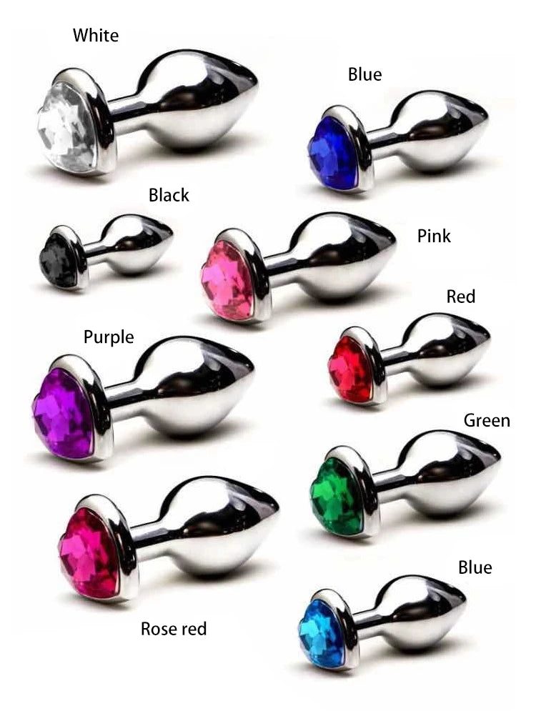 Luxury Heart Gem Metal Anal Plug Training Set Stainless Steel Butt Plug Kit for Beginners Men Women Couples Erotic Bedroom Game