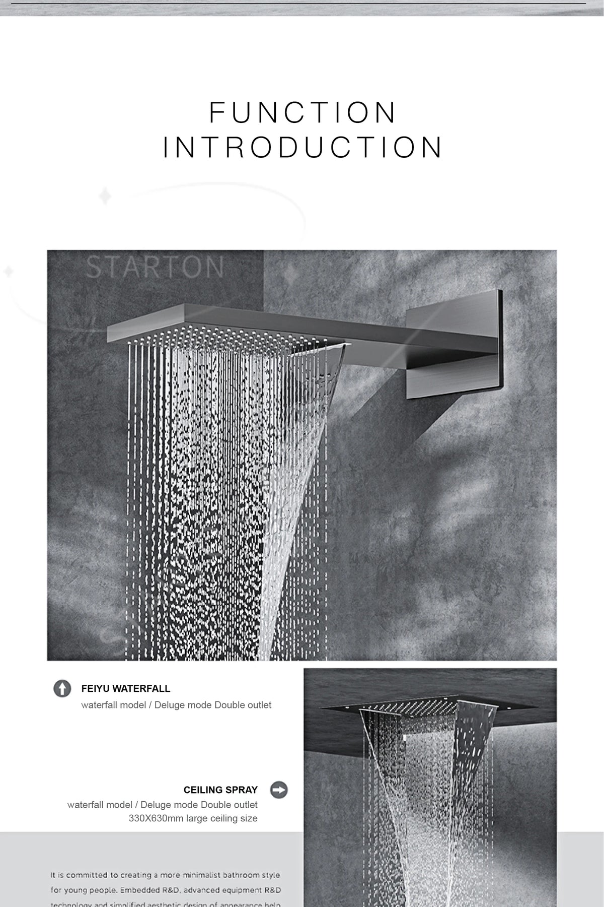 Luxury Black Brass Shower System, Wall Mounted Led Digital Display, Cold Hot Dual Control, Four Function Ceiling Shower Tap