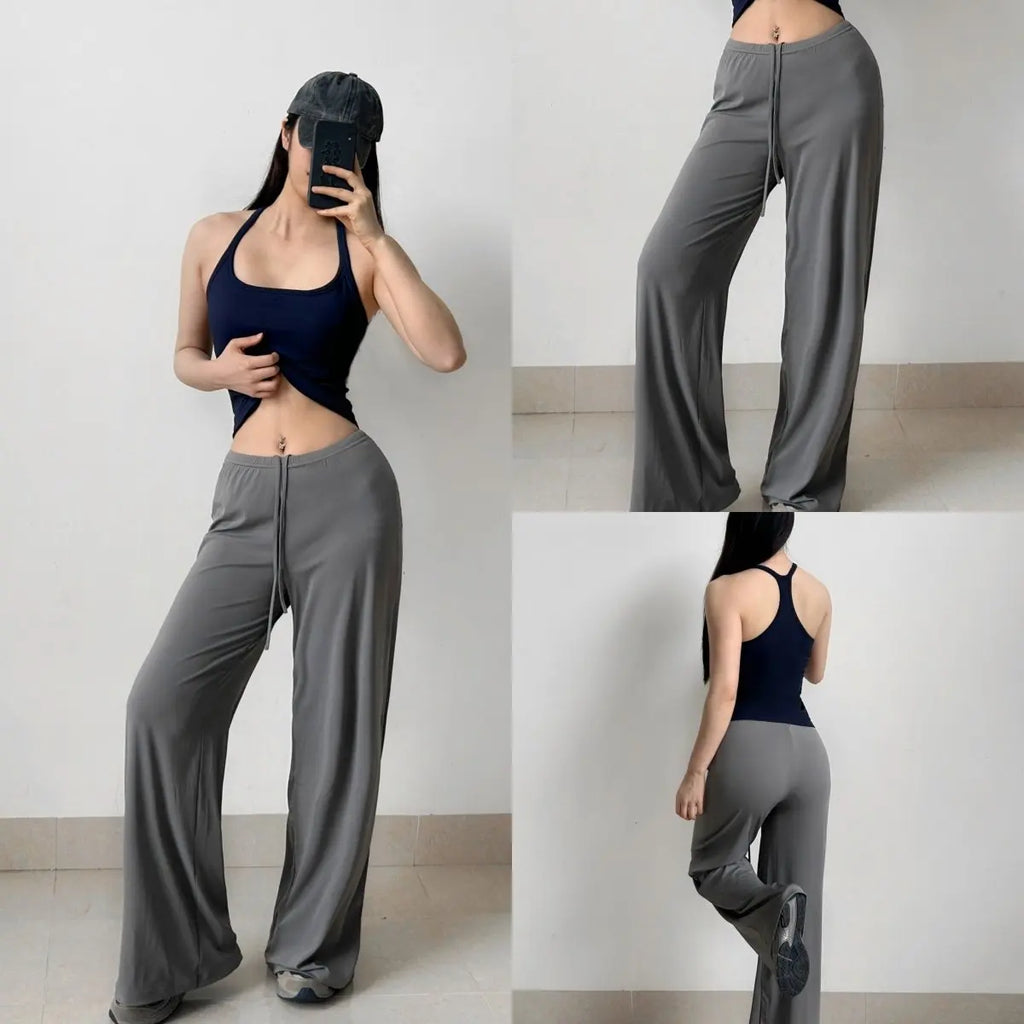 Women's Buttery Soft Wide Leg Yoga Pants - Elastic Waist, Cooling Breathable, Natural Drape Straight Leg Workout Pants